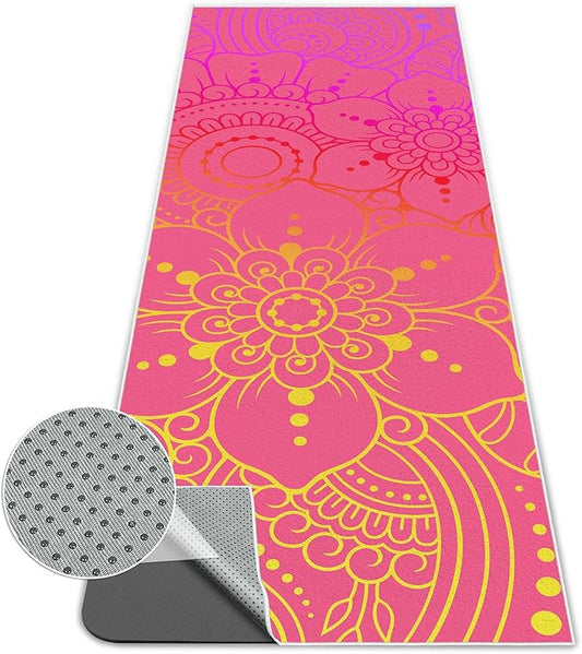 Yoga Towel,Absorbent Yoga Mat Towel for Hot Yoga Non Slip,Stylish Prints,Ideal for Workouts,Hot Yoga,Bikram,Pilates Equipment,72 x 27 in,Pink Flowers