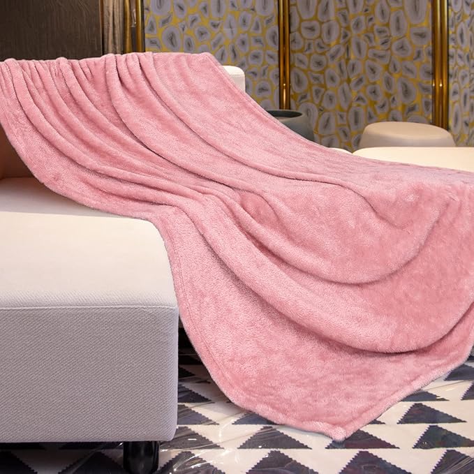 MUGD Pink Throw Blanket for Bed - Light Pink Fleece Blanket Soft Blankets for Women Girls Cute Home Decor