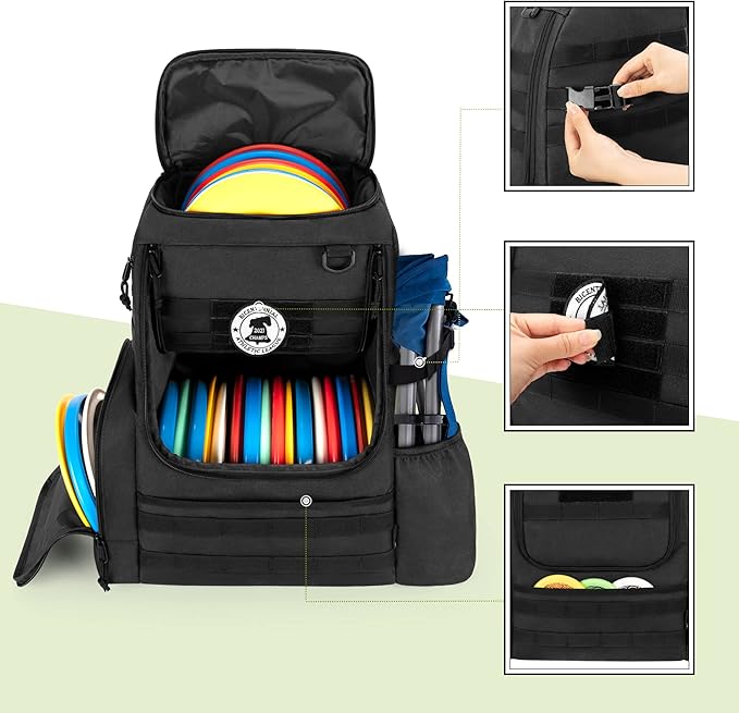 DSLEAF Disc Golf Bag with 24-26 Discs Capacity, Disc Golf Backpack with Two Sidewall Supports and Molle Webbing for Beginner, Hobbyist, Adults and Teenagers