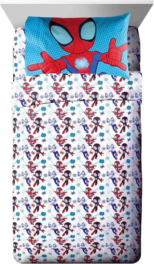 Jay Franco Marvel Spidey & His Amazing Friends Twin Size Comforter Set - 4 Piece Includes Sheet Set, Pillow Covers & Bonus Duffle Bag - Super Soft Kids Bedding with Ghost Spider and Miles Morales