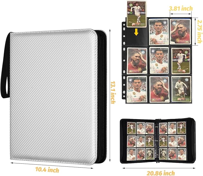 GERMUN 9 Pocket Card Binder, Premium Zip Trading Card Binder, 720 Double Sided Pocket PU Card Collection Binder, Collector Card Album, Card Folder for MTG, TCG, Sports Cards, Game Cards (Silver)