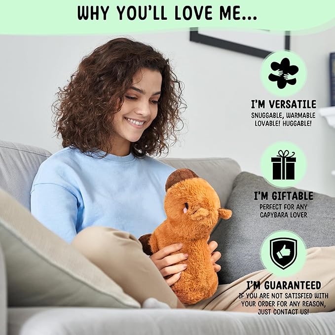 Capybara Microwavable & Weighted Stuffed Animals - 1.5 Lbs Unscented Heating Pad for Period Cramps Pain Relief and Anxiety, Cute Capybara Plush Toys Gifts for Women Girls Adults and Kids by Happy Fuel