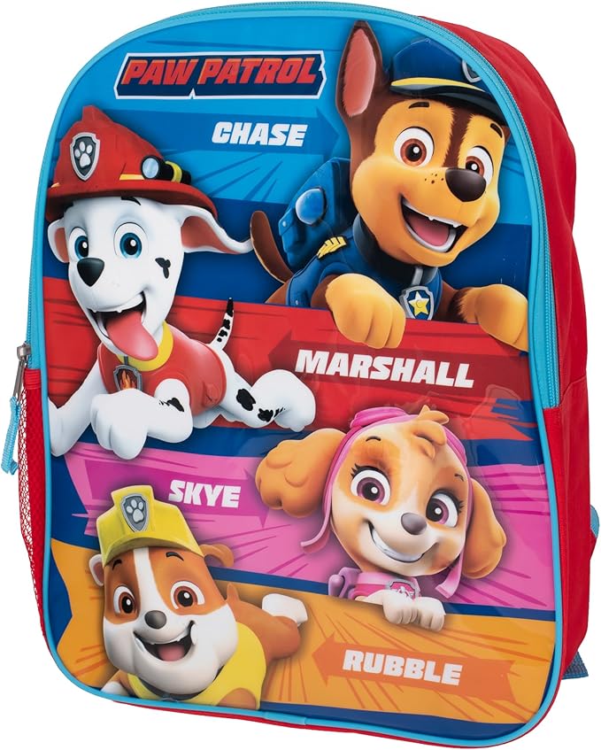 AI ACCESSORY INNOVATIONS Paw Patrol Kids Backpack, Girls & Boys 15" School Book Bag Featuring Chase, Marshall, Skye, and Rubble, Red