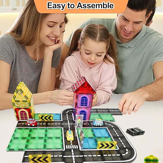 42pcs Magnetic Tiles Road, Magnetic Building Blocks City Construction Toys for 3+Year Old Boys Girls, Kids Montessori Toys for Toddler, STEM Learning Gifts