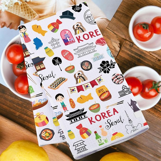 JNIAP Seoul Korea Kitchen Towel Seoul Korea Lover Gifts Korea Kitchen Decor Seoul Korea Themed Gifts Korea Dish Towel (Korea KT)