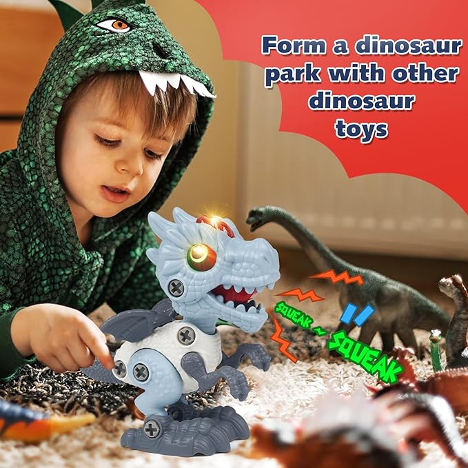 Dinosaur Take Apart Toys for Kids 3-5, STEM Building Construction With Sound and Light, Party Christmas Birthday Gifts for 3-8 Year Old Boys