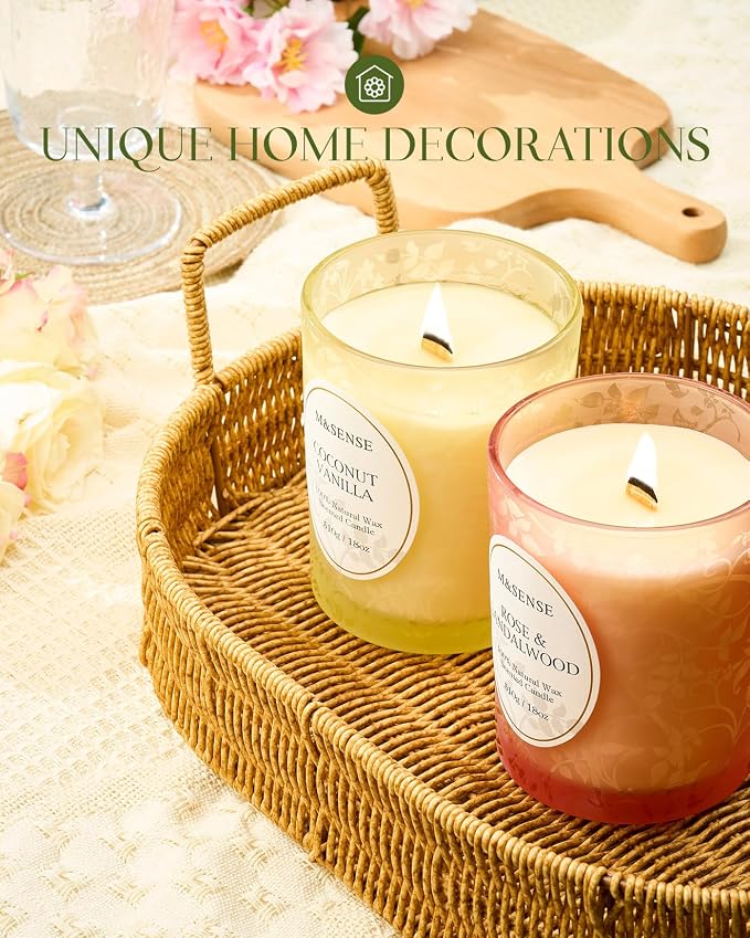 M&SENSE Ginger Ylang Ylang Scented Candle, Soy Wax, 18oz | Cracking Wooden Wick, 100 Hours Long Lasting, Large Jar, Non-Toxic Aromatherapy, Relaxing