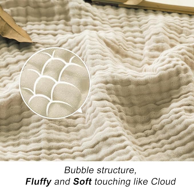 EMME Cotton Blanket King Size for Bed Soft Muslin Blankets 108"x90" Beige Lightweight Breathable Layering Bedspread Coverlet All Season Gauze
