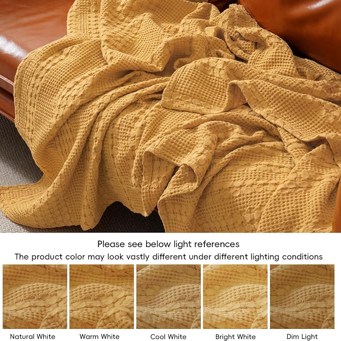 PHF 100% Cotton Waffle Weave Throw Blanket, Lightweight Breathable Summer Blanket for Couch Sofa, Pre-Washed Soft Throws for Bed, Office, Travel & Stylish Home Decor, 50"x60", Pumpkin Orange