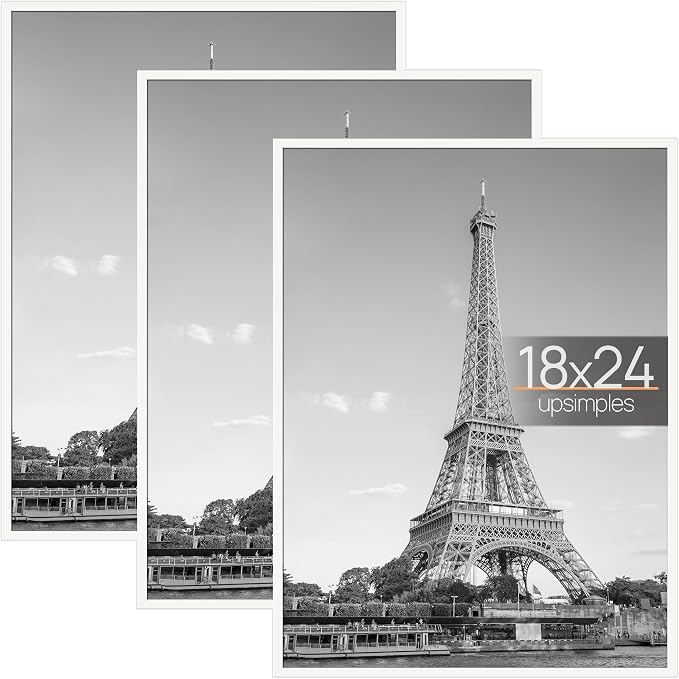 upsimples 18x24 Poster Frame, Easy Slide-In Assembly, White, 3 Pack | Gallery Wall 18 x 24 Picture Frames Set for Family, Wedding, Christmas, Easy to Change Photos