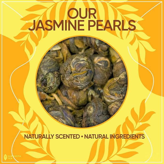 Organic Jasmine Pearls Loose Leaf Tea | Hand-Rolled Green Tea Scented with Jasmine Blossoms | USDA Organic | Premium Dragon Pearls | 4.4oz Bag | Floral & Smooth | Non-GMO