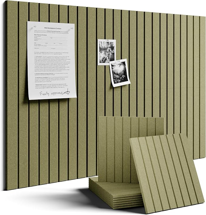 Fluxynara 36" x 24" Large Felt Bulletin Board, Olive Green | 6 Pack Cork Board Alternative with 30 Safe Adhesive Tabs, Pin Boards for Wall Decor, Home, Office, Classroom,Dorm