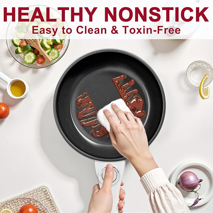 Dezin Electric Pot with Steamer, 1.5L Non-Stick Portable Hot Pot Electric | Dual Power, Upgraded 600W Electric Pot for Cooking Steak, Egg, Soup, Ramen Cooker for Dorm, Travel, RV, Office, Pink Pan