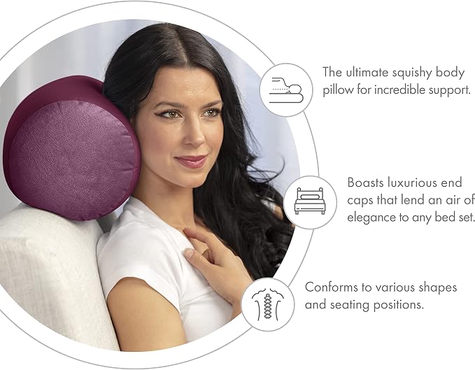 Microbead Bolster Neck Roll Pillow, Gently Body, Head, Neck & Shoulders No Pain Rest, Relax Sleep - Silky Feel Prevent Wrinkles & Hair Breakage - Lightweight Cylinder Tube, 14" x 8", Burgundy/Merlot
