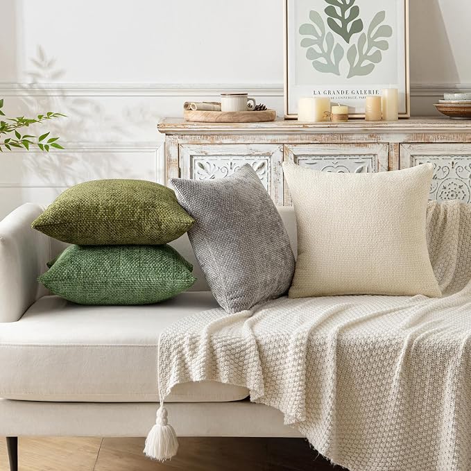 MIULEE Decorative Couch Throw Pillow Covers 18x18 Inch Sage Green 2 Pack | Modern Boho Accent, Soft Chenille Pillow Covers, Farmhouse Cushion Cases for Home Decor Bed Sofa Living Room