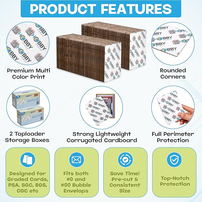 200 Pack Trading Card Shipping Protector by Hobby Armor, 3.5" x 4.5" with Rounded Corners, Vibrant Multi-Color Card Protector to Guard Cards From Dings, Premium Lightweight Cardboard Shipping Supplies