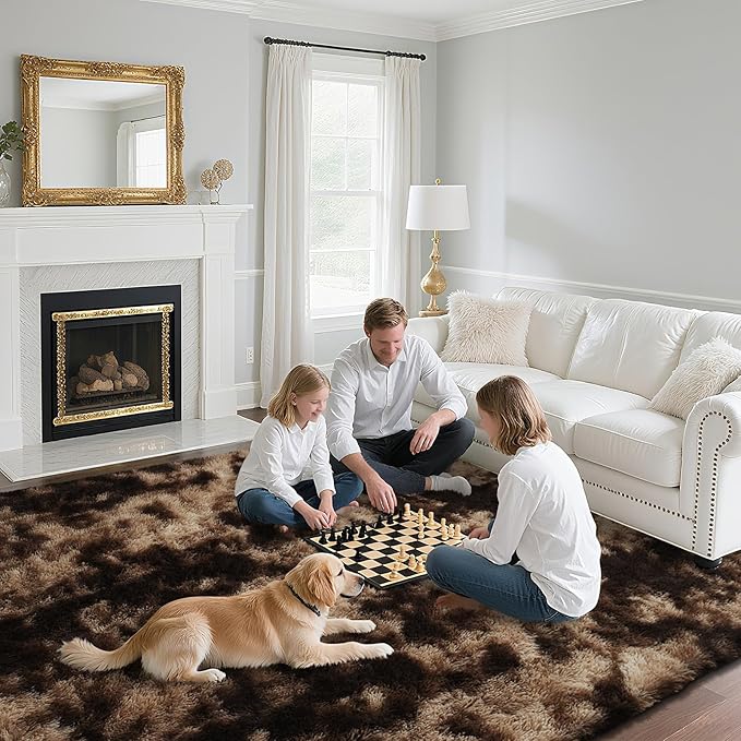 yongyangjuxin Fluffy Rug Shag Area Rug, Mottling Brown 6x9 Area Rugs for Living Room, Large Shag Area Rugs for Bedroom Room Home Decor, Upgrade Anti-Skid Rectangular Fuzzy Rugs