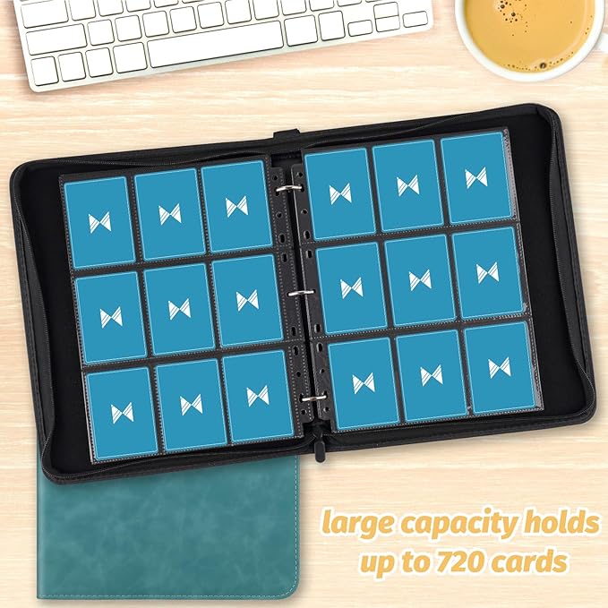 GERMUN 720 Card Binder, Premium Trading Card Binder, 9 Pocket Double Sided Pocket PU Card Collection Binder, Collector Card Album, Card Folder for MTG, TCG, Sports Cards, Game Cards (Lake Blue)