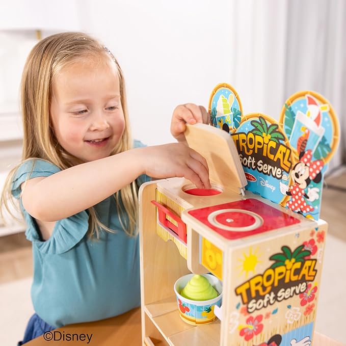 Disney Tropical Soft Serve Ice Cream Wooden Play Food Set – 23 Pieces | Mickey Mouse, Minnie, Wooden Toy for Boys and for Girls 3+ - FSC Certified