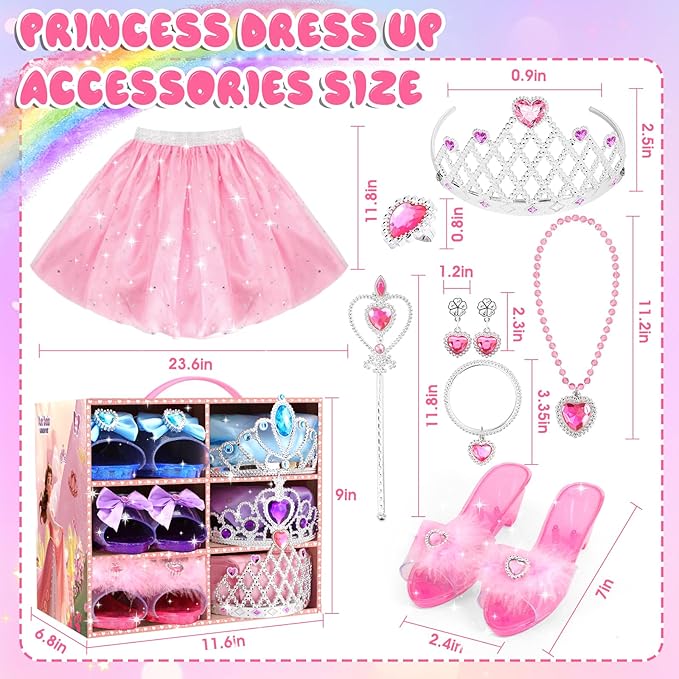 Princess Dress Up Clothes for Girls 4-6: Princess Toys Gifts for 3 4 5 6 Year Old Girl with Skirts, Shoes, Crown, Wands & Play Jewelry for Birthday Party Role Playing