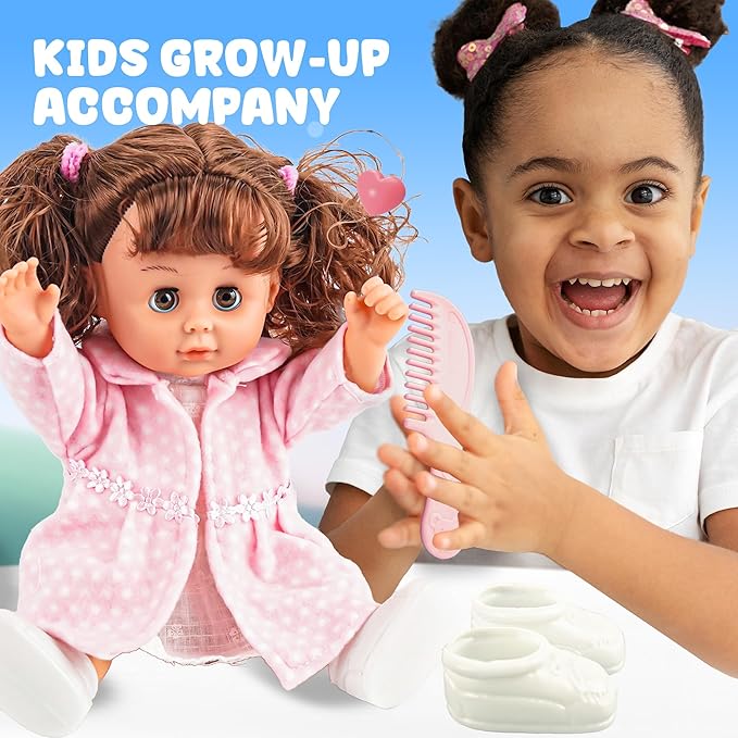 SMILESSKIDDO Baby Doll, 12 inch Interactive Talking Baby Dolls with Hair, 12 Sounds and Accessories, Pretend Play Preschool Babies Toys Gift for Girls 2 3 4 5 6+ Years Old