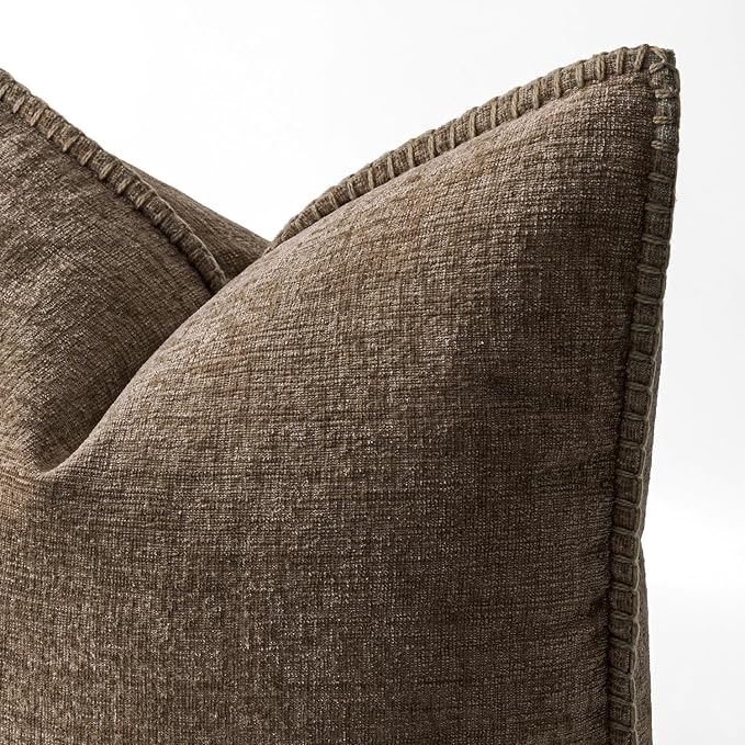 MIULEE Decorative Lumbar Throw Pillow Covers 12x20 Inch Brown 2 Pack | Farmhouse Pillow Covers with Stitched Edge, Soft Chenille Cushion Cases, for Couch Sofa Bed Living Room Home Decor