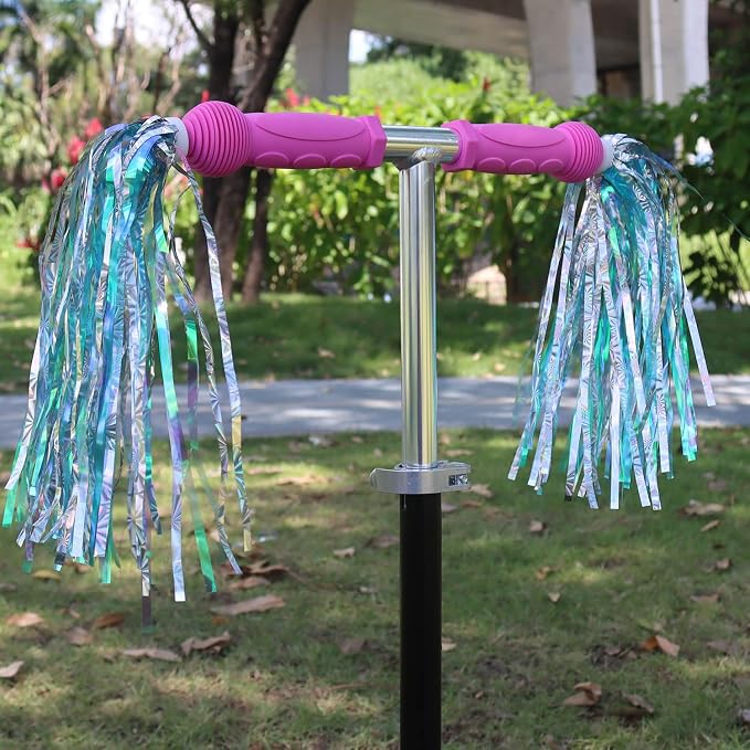 PLATT Kid's Bicycle Handlebar Streamers Colorful Ribbons Tassel for Girls Boys Bicycle Handlebar Scooter Handgrip (1Pair) (shiny blue)