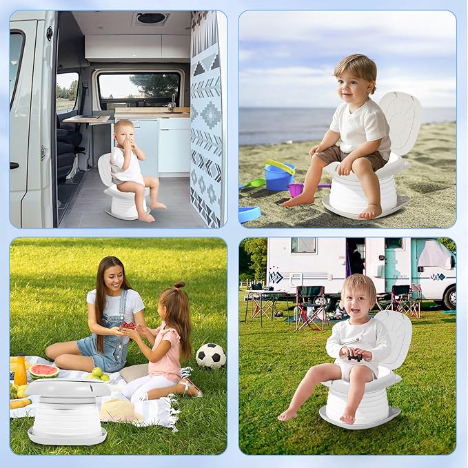 Travel Potty for Toddlers, Portable Potty Chair with 1 Roll Premium Waste Bags - Kids Toilet for Car, Camping, Indoor Outdoor - Easy Clean Training Seat (White-Gray) by Yszawmx