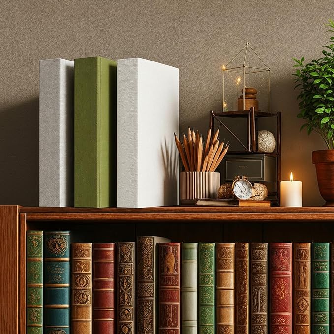 Tioncy 3 Pcs Decor Linen Faux Book Box Set Aesthetic DIY Fake Linen Book Box for Decor Storage Cafe Table Bookshelf Gift Home Keepsake(8.6 x 5.9 x 1.8 Inch,Olive Green)