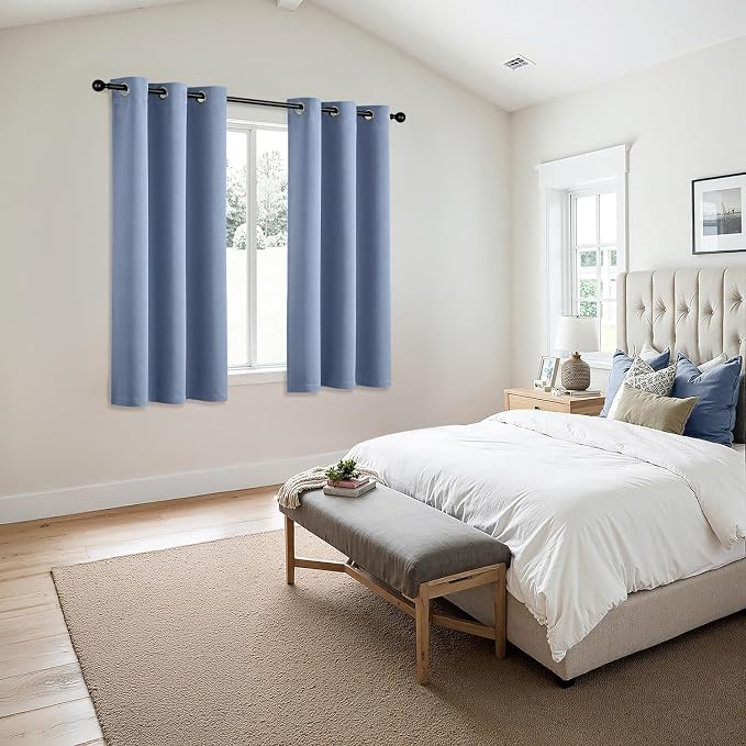 MIULEE Blackout Curtains for Bedroom 2 Panels 40 x 54 Inch Long Denim Blue | Thermal Insulated, Living Room Darkening Grommet Drapes, Noise Reducing, Light Blocking Window Treatments