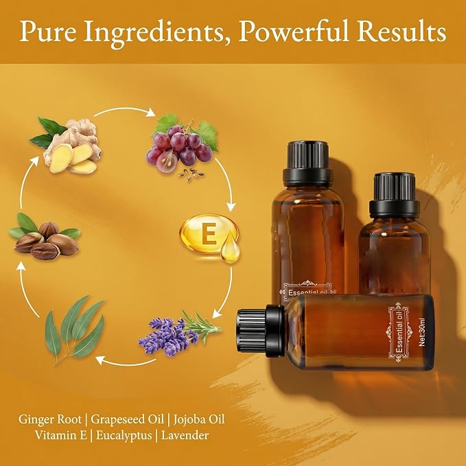 Ginger Massage Oil, Natural Body Oil for Skin, for Relaxing Muscles Massage for Massage Body for Skin Moisturizing for Men and Women, with Ginger & Grapefruit, 3.72 Fl Oz