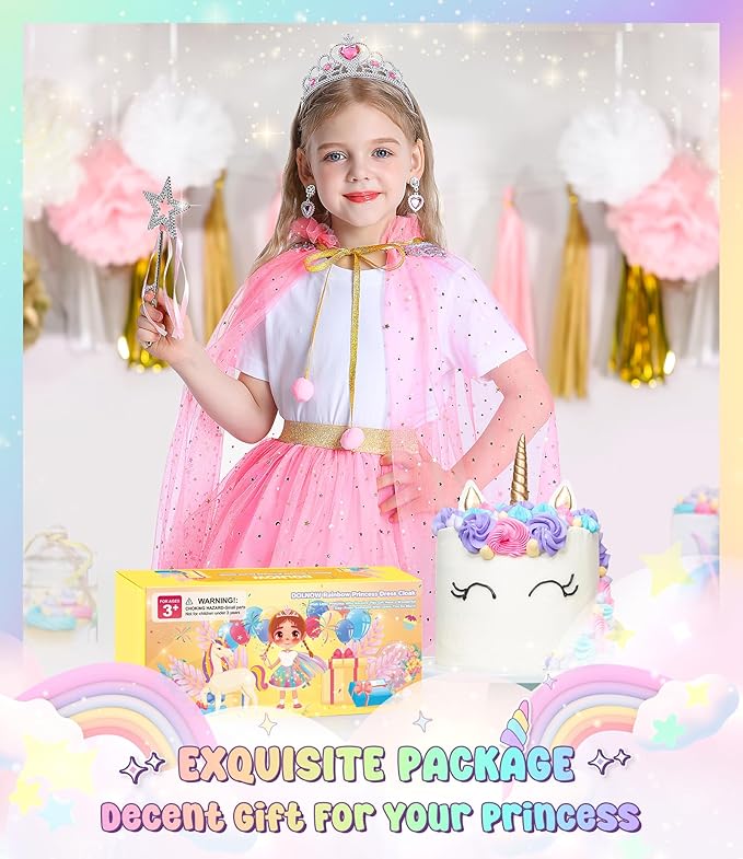 Light up Princess Dress up Clothes for Little Girl, Unicorn Princess Cape Princess Dresses Crown Toy for 3 4 5 6 Girls