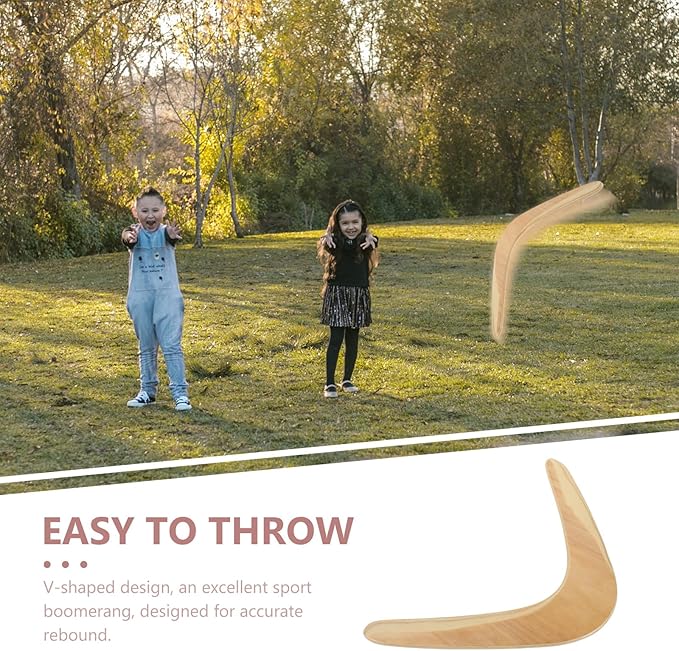 Kisangel 1pc Wooden Boomerang for Adults, 14.17 Inch Large Throwers Boomerang Outdoor Flying Toy for Family Fun Active Play, Synthetic Material, Beige,