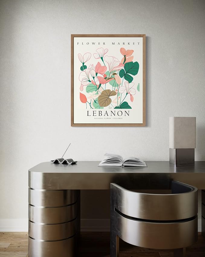 Lebanon Flower Market Art Print Poster, Wall Art Floral Painting Botanical Decor for Bedroom, Kitchen, Bathroom Livingroom Decoration 82B (Lebanon, 14"L x 11"W, Wood Frame)
