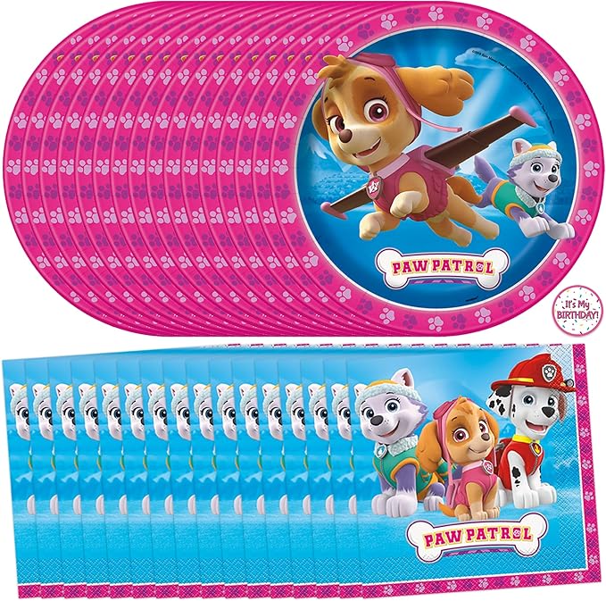 Skye Paw Patrol Birthday Decorations | Skye Paw Patrol Plates and Napkins for Party | Serves 16 Guests | Officially Licensed
