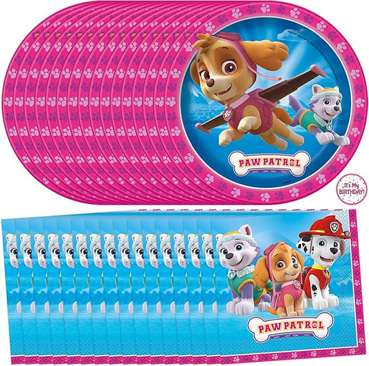 Skye Paw Patrol Birthday Decorations | Skye Paw Patrol Plates and Napkins for Party | Serves 16 Guests | Officially Licensed