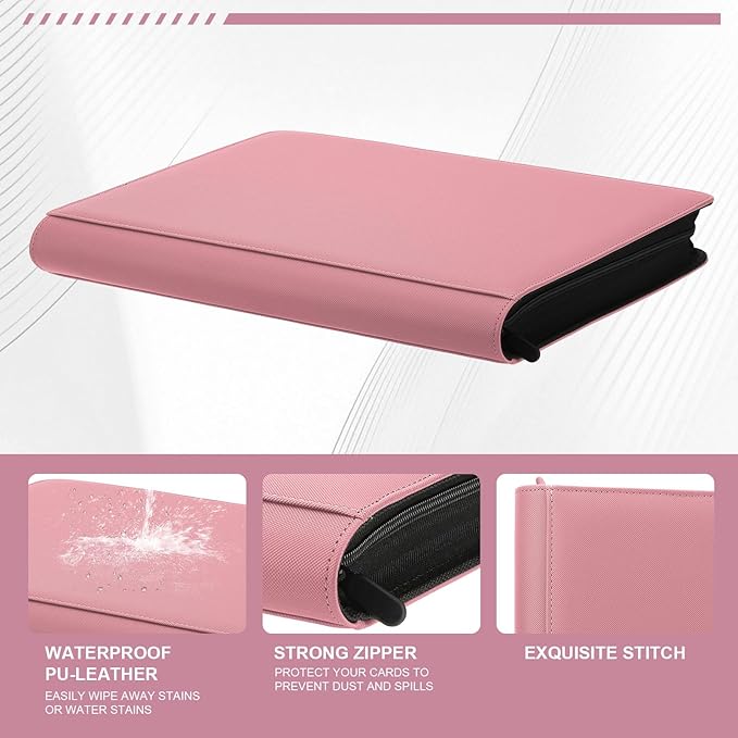 Toploader Binder,Trading Card Binder Storage Hold up 288 Cards 9-Pocket Top Loader Binder with Sleeves for 3"x4" Rigid Toploaders Hard Cases(9Pink7)