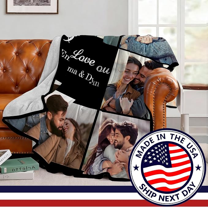 SHIPS NEXT DAY Custom Blanket with Picture Text Personalized Throws Blanket with Photos Customize Blanket Customizable Blankets Customized Gifts for Mom Dad Couple Girlfriend Boyfriend Wife Husband