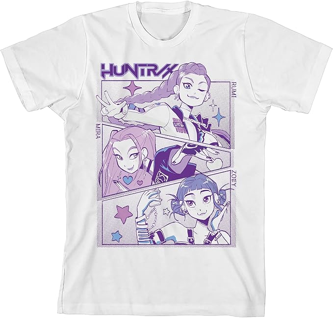 Kpop Demon Hunters Panel Art Huntrx Youth Light Green Crew Neck Short Sleeve T-Shirt
