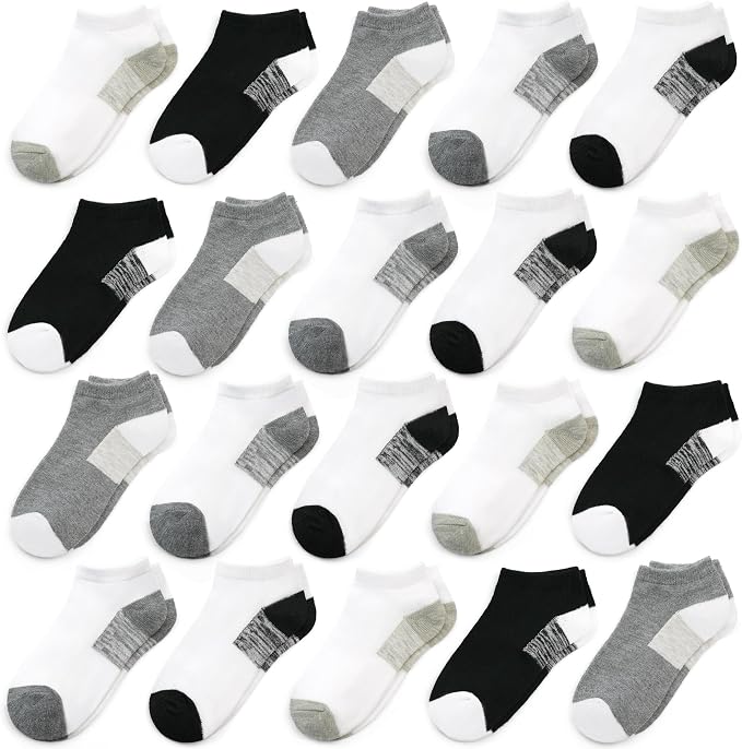 ZERULETS Kids Socks, 20 Pairs Ankle Low Cut Short Athletic Socks for Boys Girls Toddler 1-13 Years