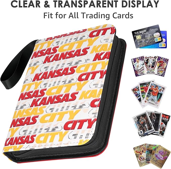 HBK Football Card Binder 400 Pockets Trading Card Holder 3-Ring Sports Album 50 Pages PU Leather Waterproof Case for Standard Cards Red Yellow
