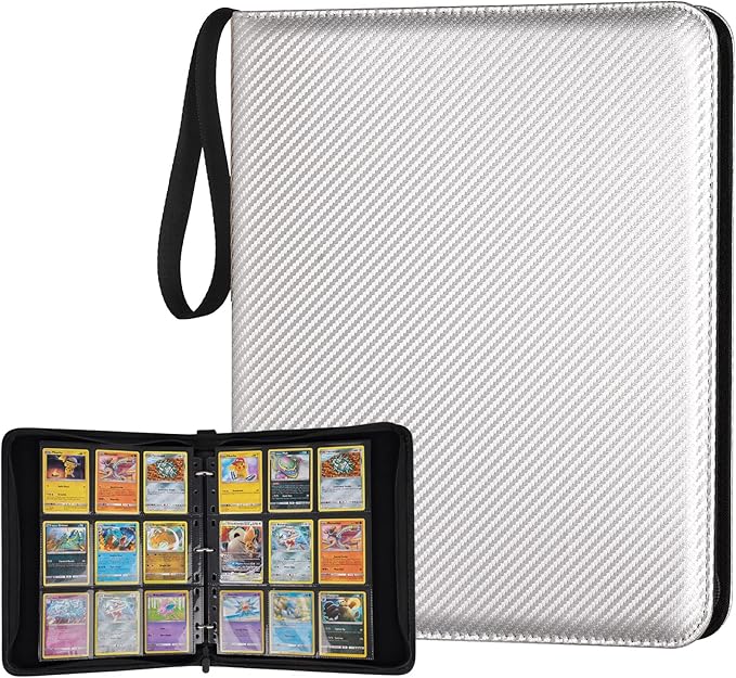 GERMUN 9 Pocket Card Binder, Premium Zip Trading Card Binder, 720 Double Sided Pocket PU Card Collection Binder, Collector Card Album, Card Folder for MTG, TCG, Sports Cards, Game Cards (Silver)