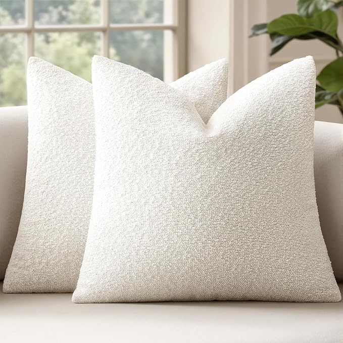 MIULEE 22x22 Decorative Euro Sham Boucle Couch Pillow Covers White | Set of 2 Textured Neutral Throw Pillow Covers, Accent Solid Pillowcases, Sofa Living Room Home Decor
