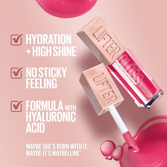Maybelline Lifter Gloss, Hydrating Lip Gloss with Hyaluronic Acid, High Shine for Plumper Looking Lips, Heat, Raspberry Neutral, 0.18 Ounce