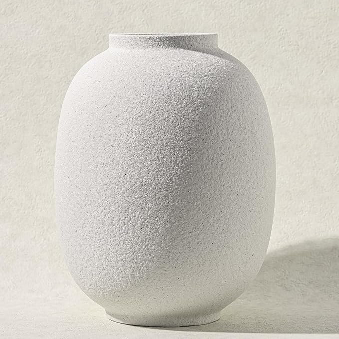 Large White Ceramic Vase, 9.9in Round Tall Flowers Vase for Centerpieces | Waterproof White Pottery Vase for Home Decor, Farmhouse Living Decor