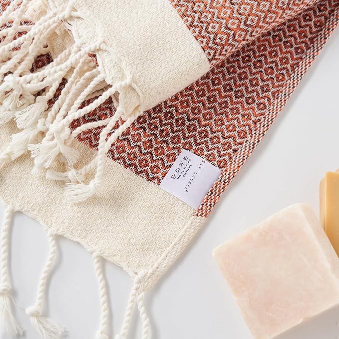 BAY LAUREL Turkish Hand Towel – Pack of 2 | Soft & Absorbent Decorative Towels for Bathroom, Hand, Face, Hair, Gym, Yoga, SPA, Kitchen & Tea | Boho Decor (Orange, Diamond 15x26 Inches (Set of 2)