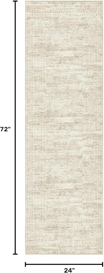 UERMEI 2x6 Washable Runner Rug for Hallway, Non Slip Low Pile Kitchen Carpet, Neutral Modern Abstract Indoor Floor Mat for Entryway Laundry, Kid & Pet Safe High Traffic Area, Beige/Brown