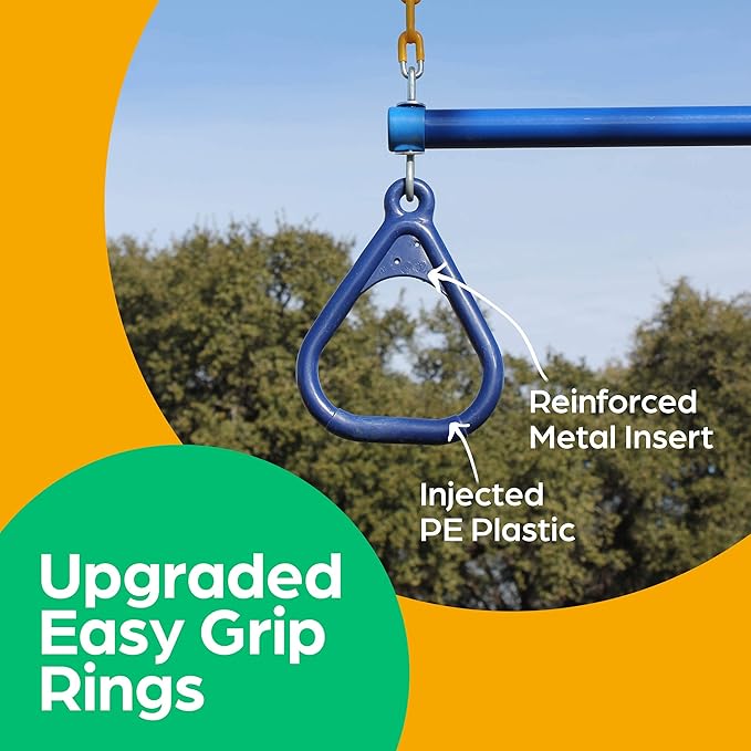 Jungle Gym Kingdom Swing Sets for Backyard, Monkey Bars & Swingset Accessories - Set Includes 18" Trapeze Swing Bar & 48" Heavy Duty Chain with Locking Carabiners - Outdoor Play Equipment (Blue)