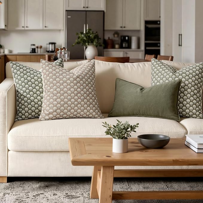 MIULEE Floral Print Decorative Pillow Covers 16x16, Sage Green | Vintage Boho Farmhouse Modern Home Decor, Set of 2, Block Print Cushion Covers for Couch Sofa Bed Living Room