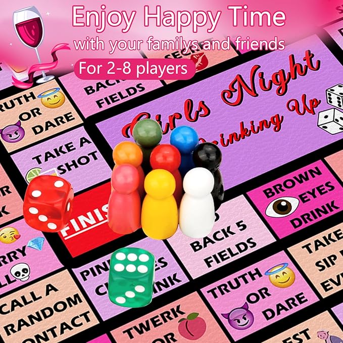 Girls Night Game Drinking Board Games, Party Interactive Drinking Game Playmat for Adult, Bachelorette Party Games Age 21+, 2-8 Players (Girls Night Game)